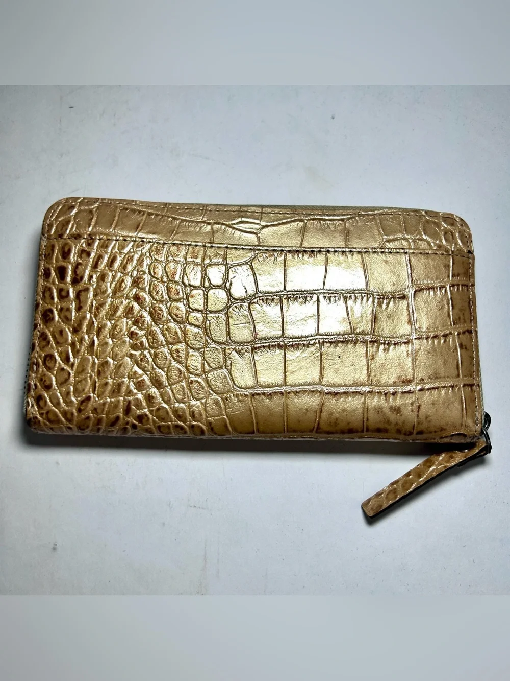 Kate Spade New York Gold Metallic Crocodile Embossed Leather Zip Around Wallet